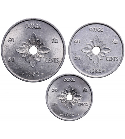 Laos 10, 20, 50 centów 1952 - zestaw 3 sztuki