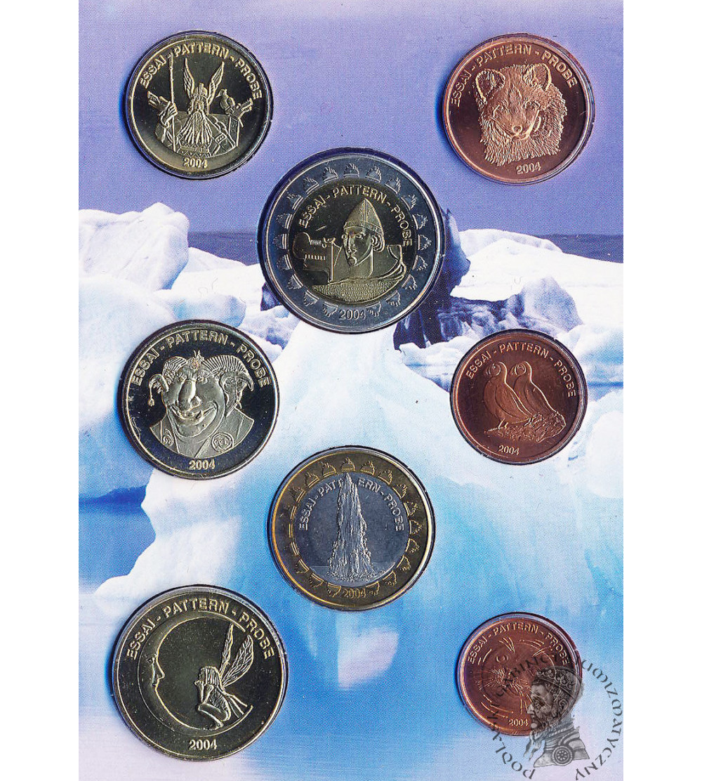 Iceland 1, 2, 5, 10, 20, 50, 1, 2 Europ 2004 - set Fantasy Europroben / Pattern, Condition BU, origial blister