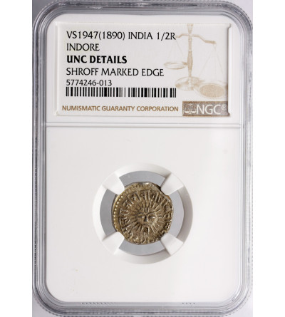 Indie - Indore 1/2 rupia VS 1947 / 1890 AD - NGC UNC Details