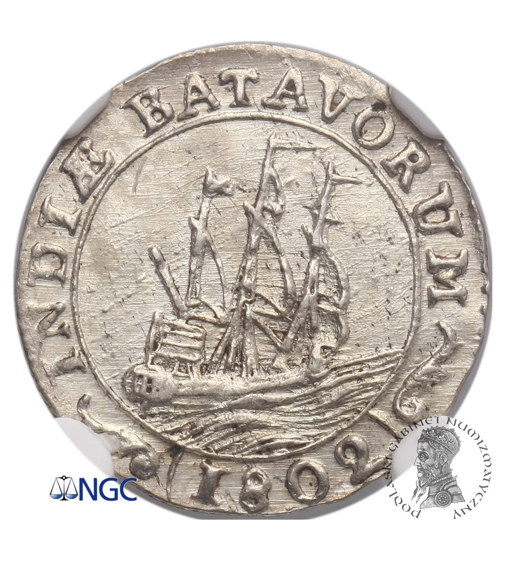Wschodnie Indie Holenderskie 1/16 guldena 1802, Republika Batawska - NGC MS 62