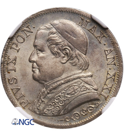 Watykan 1 Lira 1867 R, AN XXI, Pius IX - NGC MS 63