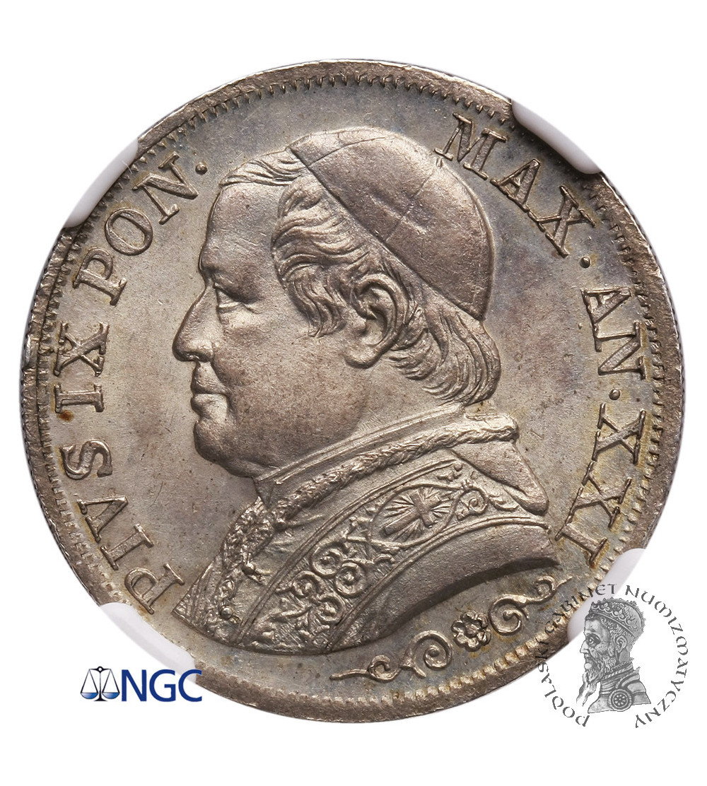 Watykan 1 Lira 1867 R, AN XXI, Pius IX - NGC MS 63