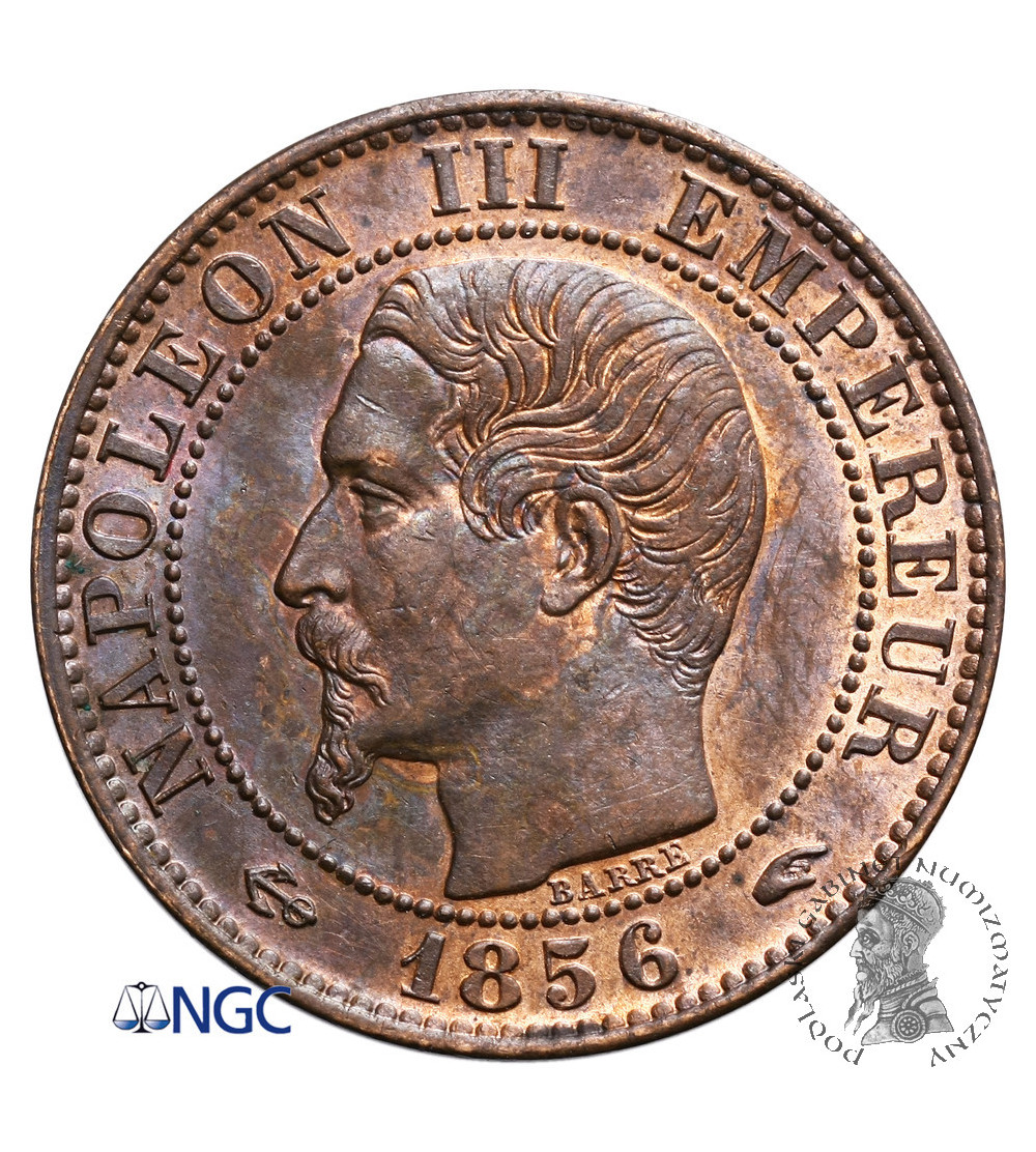 Francja 5 Centimes 1856 A, Paryż, Napoleon III - NGC MS 64 BN