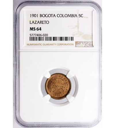 Colombia 5 Centavos 1901, Bogota (Lazareto) - NGC MS 64