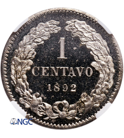 Costa Rica, Copper-Nickel pattern 1 centavo 1892 ("1 CENTAVO") - NGC SP 66 Cameo
