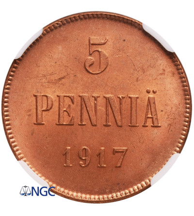 Finlandia (okupacja rosyjska) 5 Pennia 1917, Mikołaj II - NGC MS 65 RD