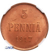 Finland (Russian occupation) 5 Pennia 1917, Nicholas II - NGC MS 65 RD
