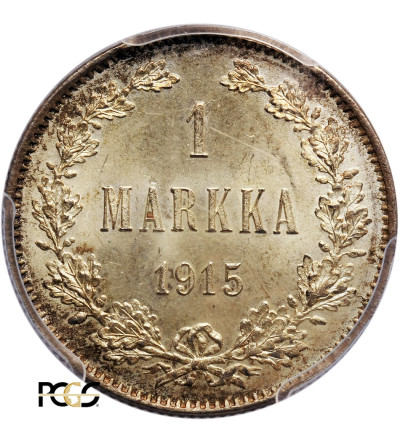 Finlandia (okupacja rosyjska) 1 Markka 1915, Mikołaj II - PCGC MS 66