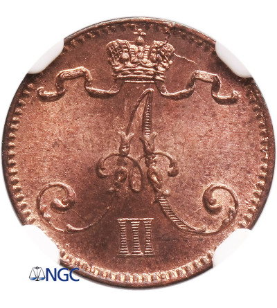 Finlandia (okupacja rosyjska) 1 Penni 1888, Aleksander III - NGC MS 64 RB
