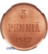 Finland (Russian occupation) 5 Pennia 1917, Nicholas II - NGC MS 64 RB