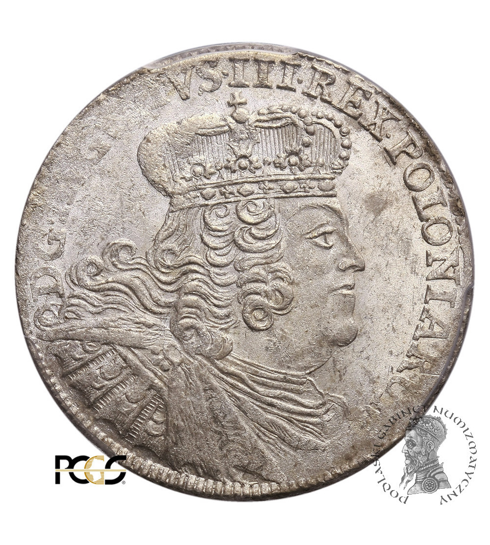 Polska, August III. Ort (18 groszy) 1755 EC, Lipsk - PCGS MS 62 Polska, August III. Ort (18 groszy) 1755 EC, Lipsk - PCGS MS 62