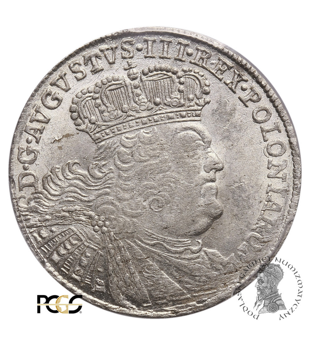 Polska, August III Sas. Ort (18 groszy) 1754 EC, Lipsk - PCGS MS 62 Polska, August III Sas. Ort (18 groszy) 1754 EC, Lipsk - PCGS MS 62