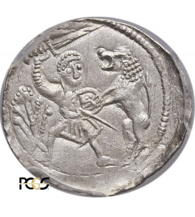 Polska. Władysław II Wygnaniec 1138-1146. Denar bez daty, walka z lwem - PCGS MS 63