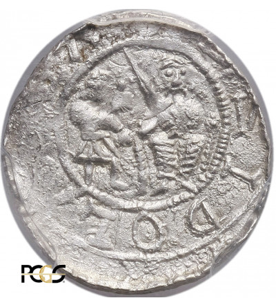 Polska. Władysław II Wygnaniec 1138-1146. Denar bez daty, walka z lwem - PCGS MS 63