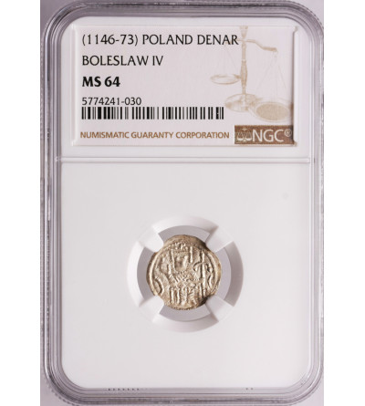 Poland. Boleslaw IV Kedzierzawy (Boleslaus IV The Curly) 1146-1173. Denar ca. 1157-1166, Crakow - NGC MS 64
