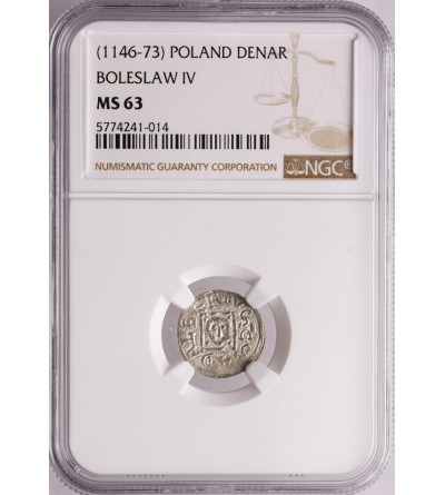 Polska. Bolesław IV Kędzierzawy 1146-1173. Denar ok. 1146-1157, Kraków - NGC MS 63