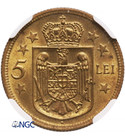 Romania 5 Lei 1930 H - NGC MS 62
