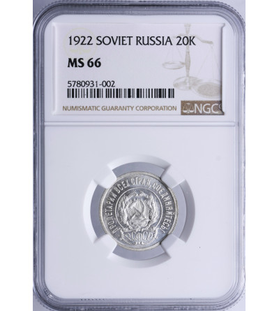 Russia, Soviet Union (R.S.F.S.R.). 20 Kopeks 1922 - NGC MS 66