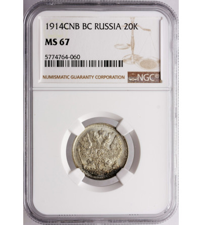 Rosja 20 kopiejek 1914 BC, St. Petersburg - NGC MS 67