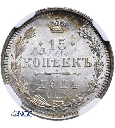 Rosja 15 kopiejek 1914 BC, St. Petersburg - NGC MS 65