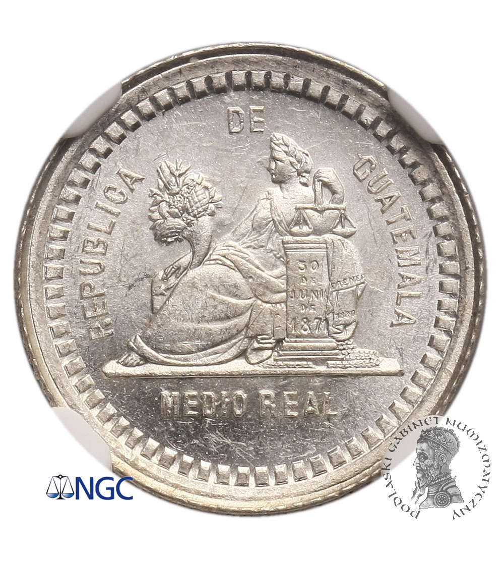 Guatemala, 1/2 Real (Medio Real) 1880 E - NGC MS 63