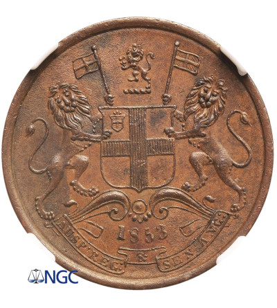 Indie Brytyjskie, 1/2 Pice 1853 (c), East India Company - NGC MS 62 BN