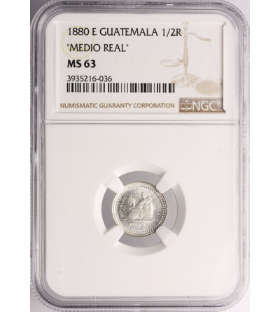 Gwatemala, 1/2 Real (Medio Real) 1880 E - NGC MS 63