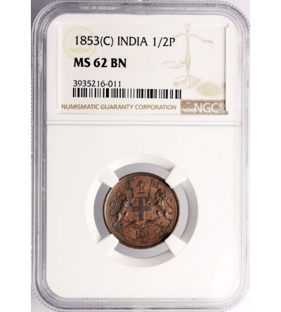 India British, 1/2 Pice 1853 (c), East India Company - NGC MS 62 BN