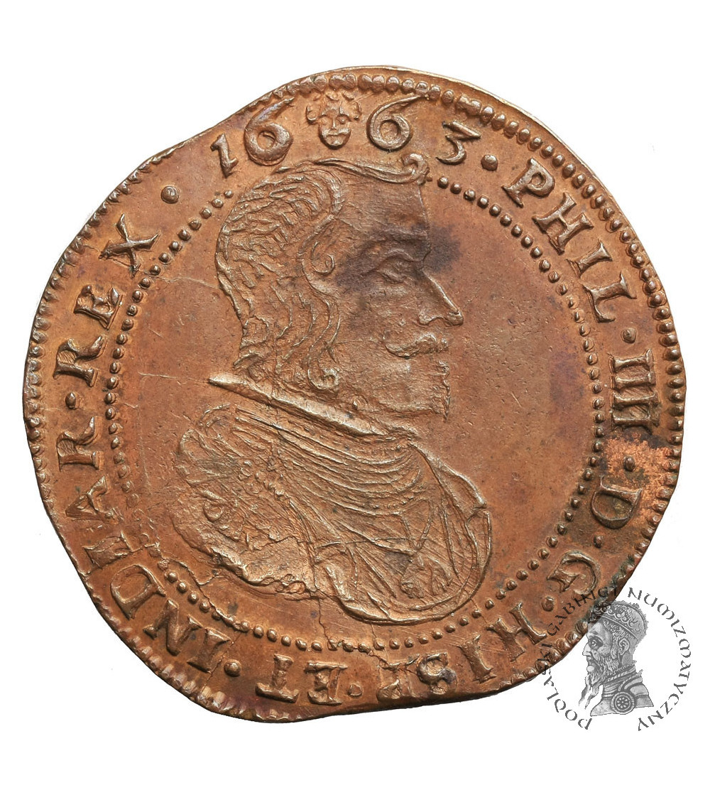 Spanish Netherlands / Belgium, Brussel. Cu Rekenpenningen / Jeton 1663, Filip IV