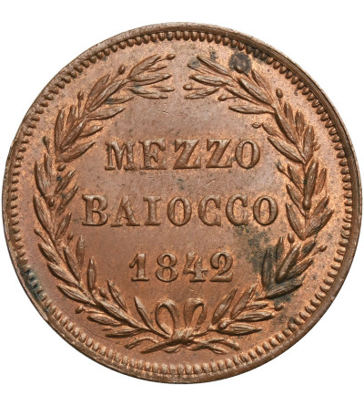 Watykan, 1/2 (Mezzo) Baiocco 1842 R, Rzym, AN XII, Grzegorz XVI
