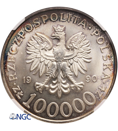 Poland 100000 Zlotych 1990, Solidarity, var. A - NGC MS 65