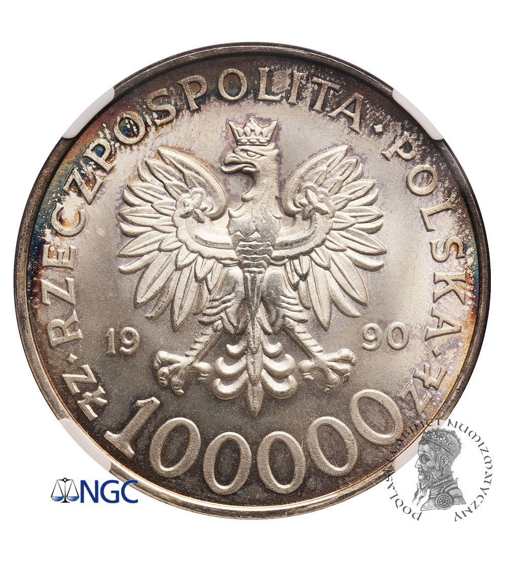 Polska 100000 złotych 1990, Solidarność, typ A - NGC MS 65