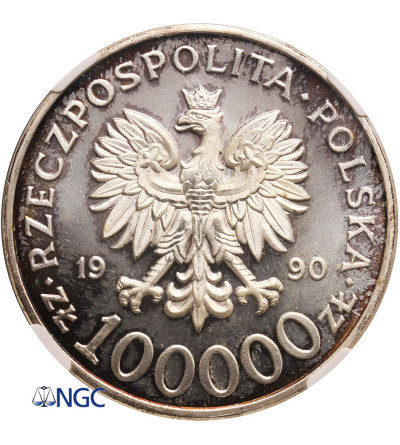Poland 100000 Zlotych 1990, Solidarity, var. A - NGC MS 65