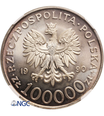 Polska 100000 złotych 1990, Solidarność, typ A - NGC MS 66