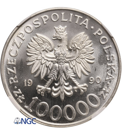 Poland 100000 Zlotych 1990, Solidarity, var. A - NGC MS 67