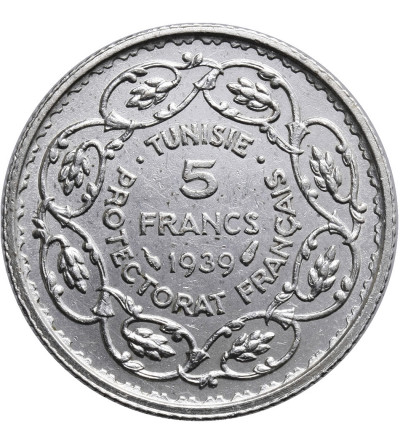 Tunisia, 5 Francs AH 1358 / 1939 AD, French Protectorate (Ahmad Pasha Bey)