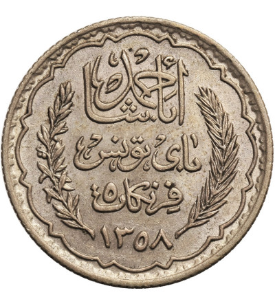 Tunisia, 5 Francs AH 1358 / 1939 AD, French Protectorate