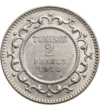 Tunisia, 2 Francs AH 1334 / 1916 AD - French Protectorate (Muhammad al-Nasir Bey)