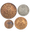 Hiszpania, Izabella II 1833-1868. Zestaw 1, 2-1/2, 5 Centimos 1868 OM, 40 Centimos 1866 - 4 szt.