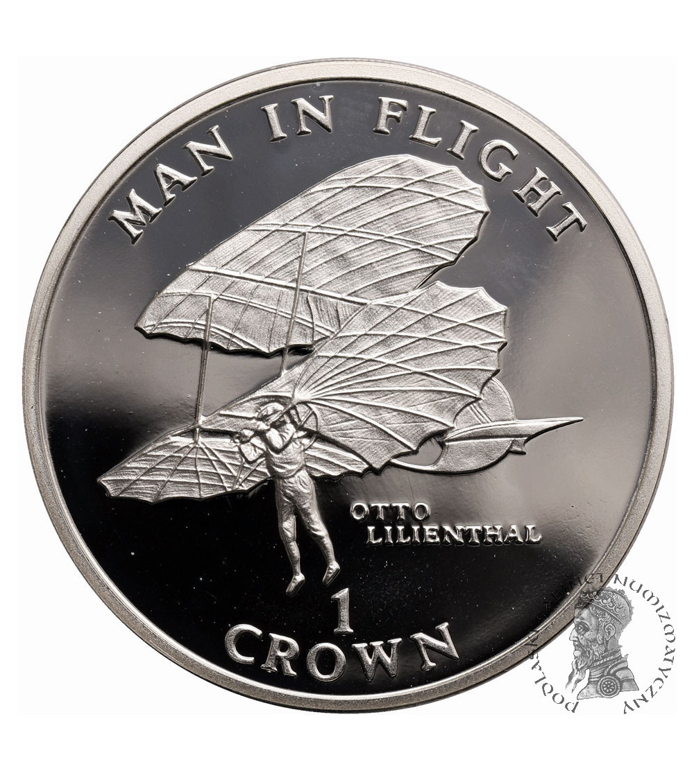 Isle of Man, Crown 1994, Man in Flight - Otto Lilienthal, Proof