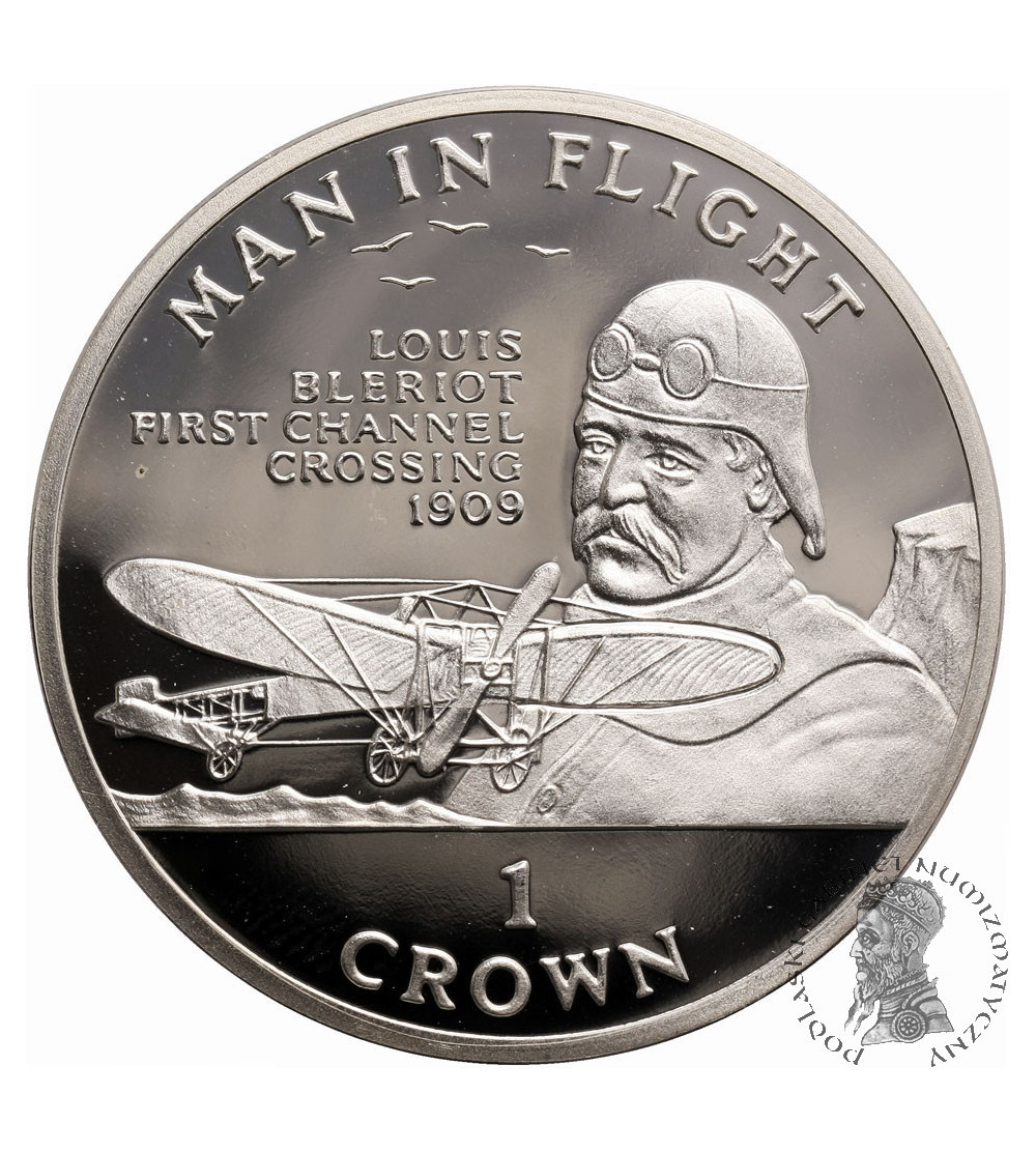 Isle of Man, Crown 1994, Man in Flight - Louis Bleriot, Proof
