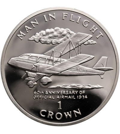 Isle of Man, Crown 1994, Man in Flight - Airplane, Proof