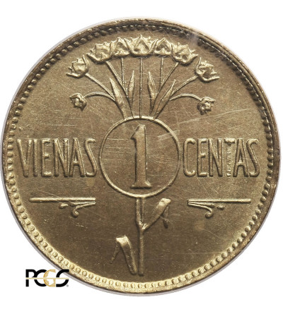 Litwa, 1 Cent (Centas) 1925 - próba technologiczna rewersu, PCGS SP 66