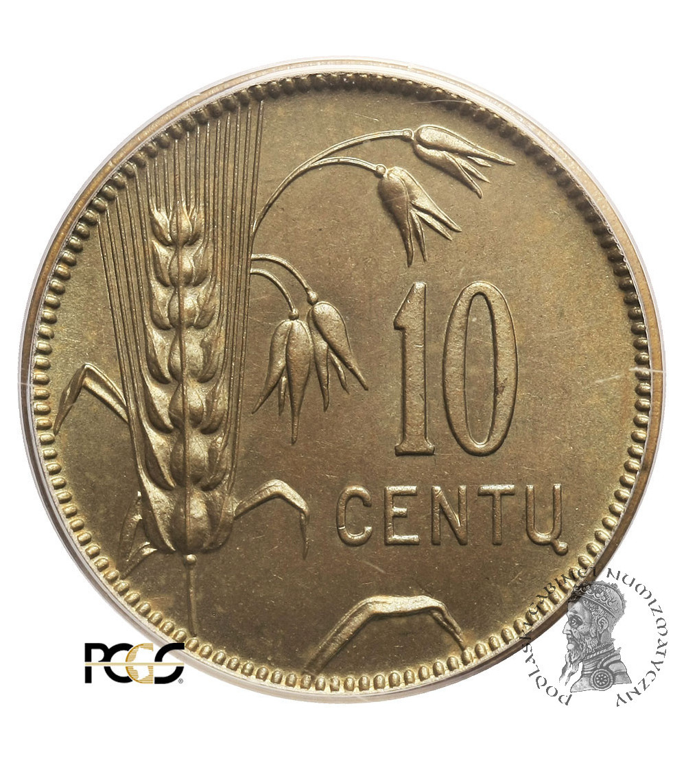 Lithuania Republic, 10 Centu 1925, Uniface Reverse Trial - PCGS SP 66 (Specimen)