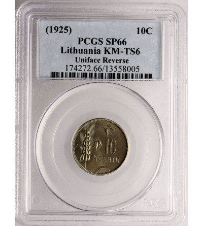 Litwa, 10 Centów (Centu) 1925 - próba technologiczna rewersu, PCGS SP 66