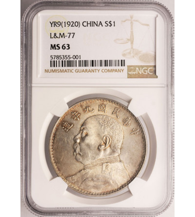 Chiny, Republika. Dolar (Yuan Shih Kai Dollar), 1920 (Rok 9) - NGC MS 63