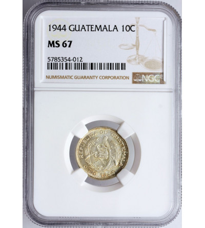 Gwatemala, 10 Centavos 1944 - NGC MS 67
