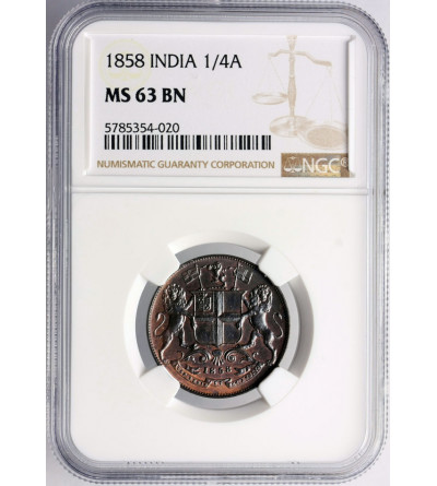 Indie Brytyjskie, 1/4 Anna 1858 - NGC MS 63 BN