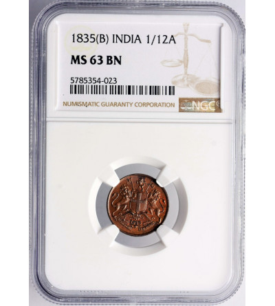 India British, 1/12 Anna 1835 (B), East India Company - NGC MS 63 BN