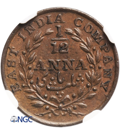 Indie Brytyjskie, 1/12 Anna 1835 (B), East India Company - NGC MS 63 BN